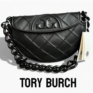🌻NEW w/tags Tory Burch Black Mini Fleming Soft Crescent Shoulder Bag